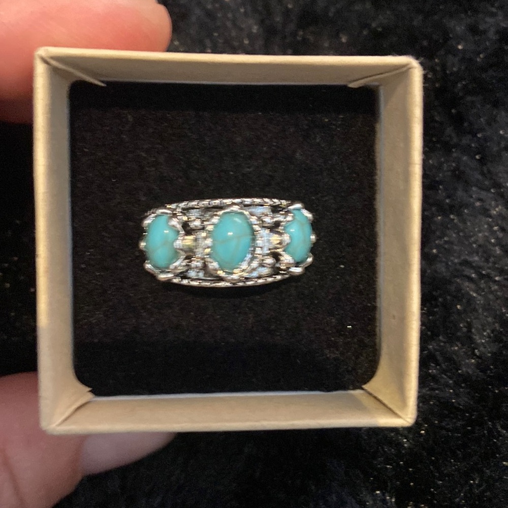 Turquoise in silver band .. boho hippyish super cute